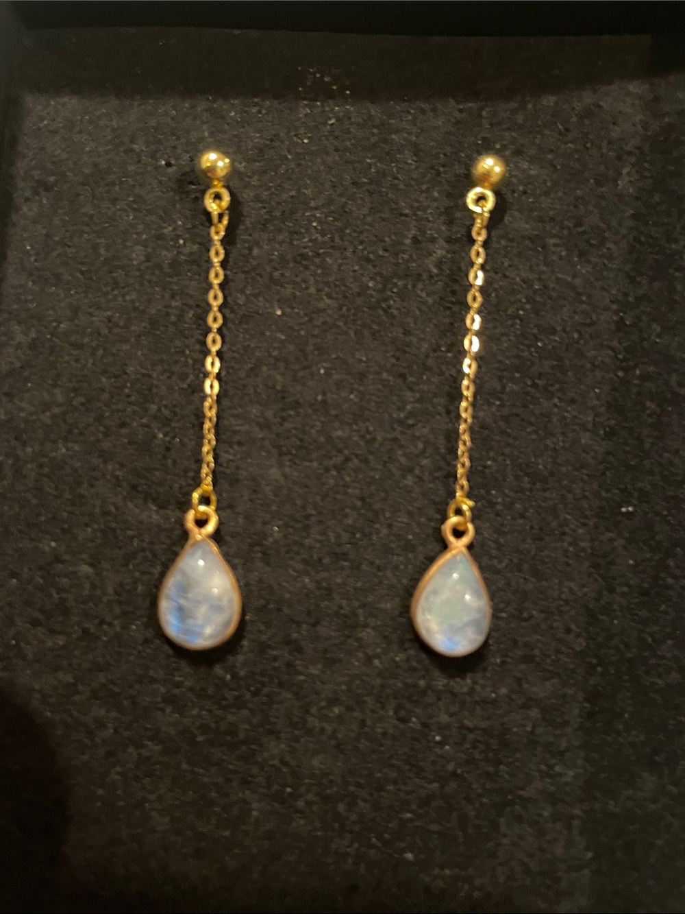 Sterling silver gold dainty Drop Moonstone Teardrop Dangle 925 post Earrings